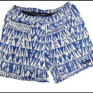 Patagonia Blue and White Graphic Shorts